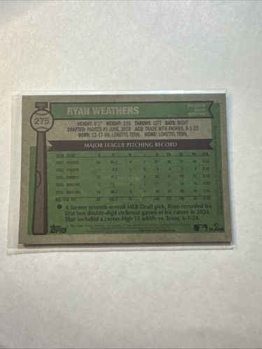 2025 Topps Heritage - Ryan Weathers #275 Chrome Light Blue Sparkle Refractor - Picture 2 of 2