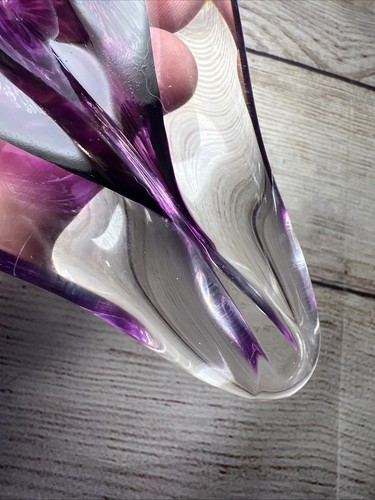 Clear Purple Art Glass Heart Paperweight Hand Blown Heart Paperweight 5x3.5” - Picture 8 of 8