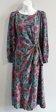 TALBOTS Dress Sz 2 Blue Multi Floral Side Tie Long Sleeve Viscose Faux Wrap