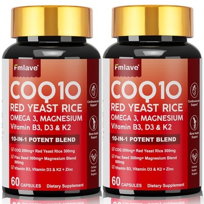 2pc Coq10 200 Mg 120 caps Coq10 Supplement - CQ10 Coenzyme with Omega 3 & D3 K2