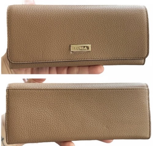 Beige Furla Leder Klapp Geldbörse lang Überschlag Damen Babylon Clutch Neu mit Etikett Italien - Bild 1 von 16