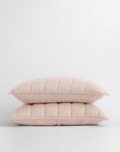 Quince European Linen Box Quilted Standard Sham Set Soft Blush Bedding NEW