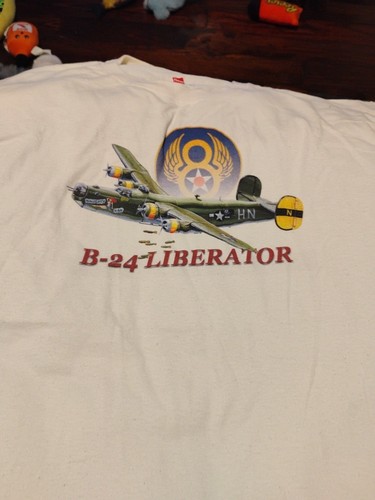 B-24 Liberator Bomber WWII Military Aircraft Hanes Large Tan T-Shirt