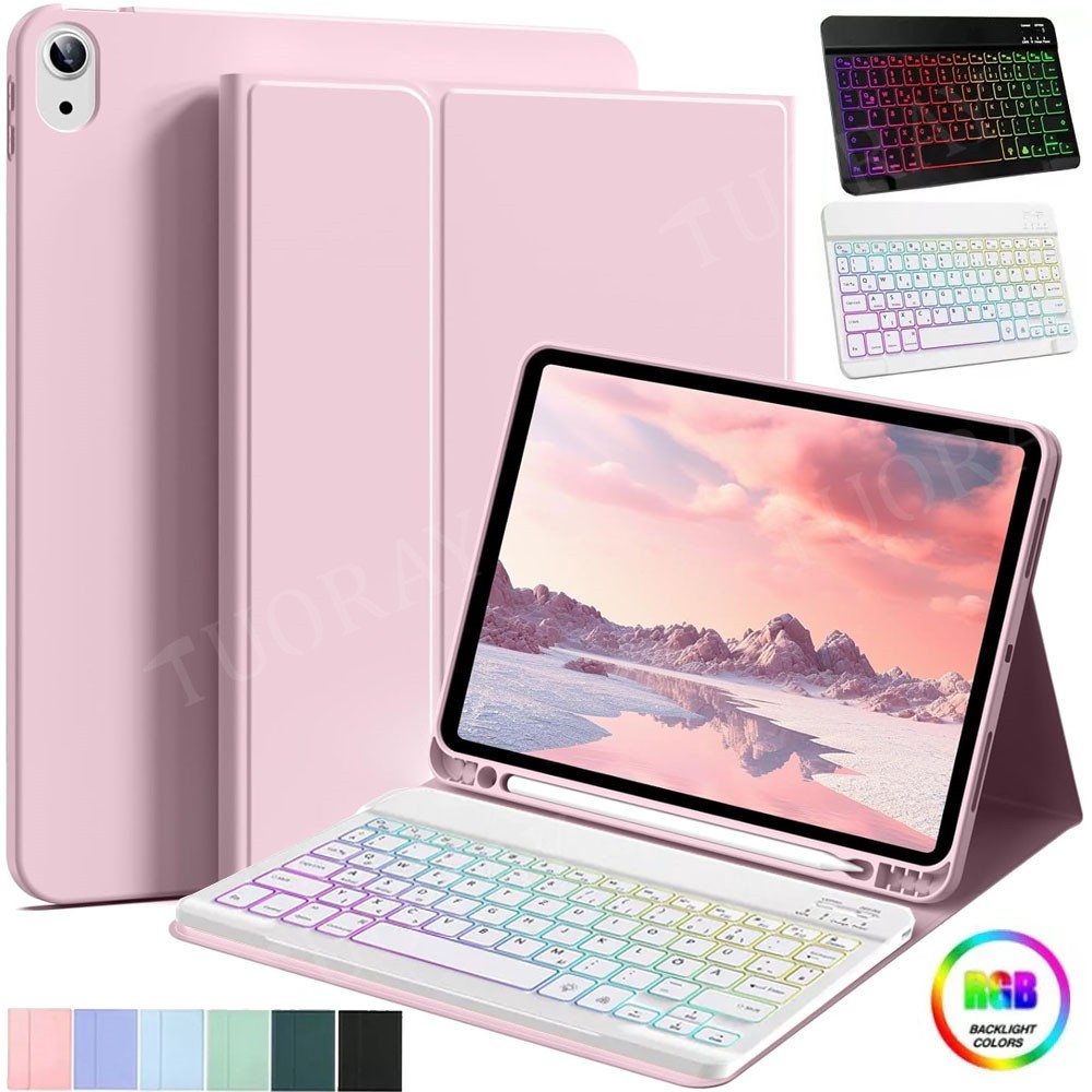 Für iPad 6 7 8 9 10th Pro 11 Air 6 5 4 Hülle mit QWERTZ Beleuchtet Tastatur Maus