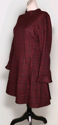 Neu mit Etikett - Zara - rot schwarz kariertes Minikleid Stehkragen lang Slv Academia Goth Größe L - Bild 2 von 4