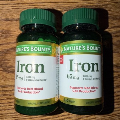 2 Pack Nature's Bounty Iron 65 Mg 100 Tablets Each New Exp 6/28 Free Shipping