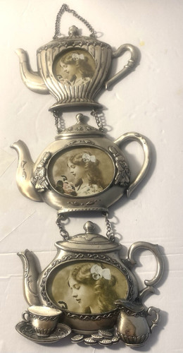 Linco Vintage Pewter Teapot Hanging Picture Frame - 3 Frames
