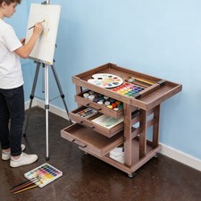 Art Supply Storage Box Organizer Rack Wooden Rolling Cart with 3 Drawers US