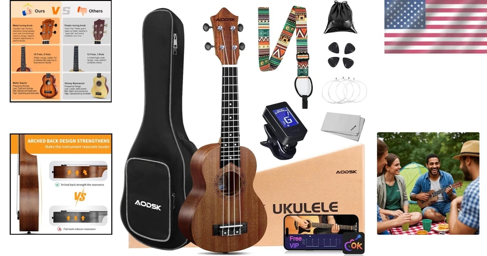 Kit de ukelele soprano para principiantes - bolsa de concierto, afinador, correa Foto 2 de 4
