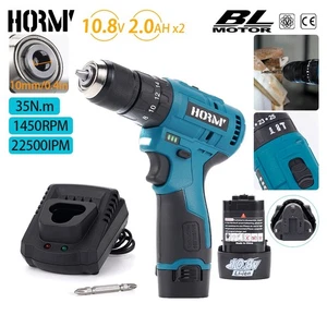 10.8V 3/8" Cordless Hammer Drill Brushless Impact Driver with 2 Battery &Charger