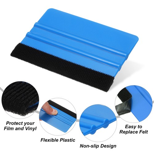 Vinyl Squeegee 4" Felt Edge Fabric Scraper Kit with Extra Fabric, Blue/Pink - Picture 5 of 7