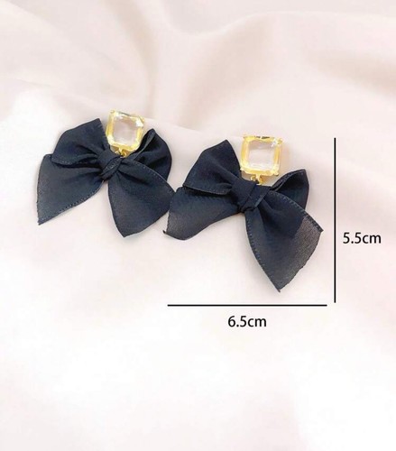 Elegant Black Bow Earrings with Yellow Gemstone Stud – Cute & Trendy Jewelry - Picture 3 of 8