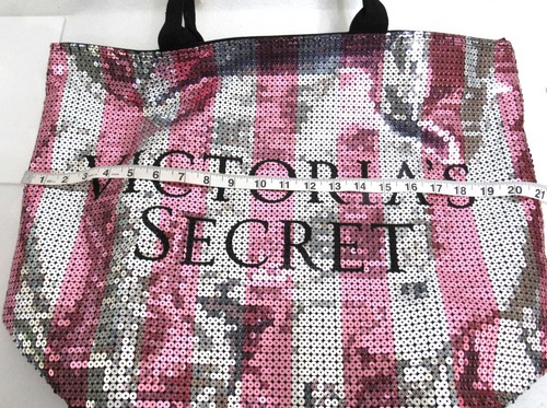 Bolso de Mano Victoria's Secret Lentejuelas Tiras Lona Rosa y Plata - Imagen 5 de 9