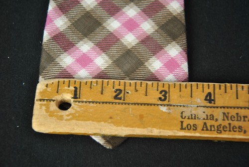 NWOT Isaia Napoli 7 Fold Tie Plaid Check Brown Pink 1425RB - Picture 7 of 8