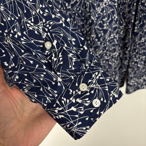 Lands' End No-Iron Supima Cotton Blouse Shirt Floral Size 14 TALL Navy Blue - Picture 3 of 9