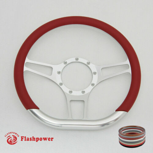 14" D Type Billet Steering Wheel Red Half Wrap Chevy Ididit FlamingRiver - Foto 2 di 10