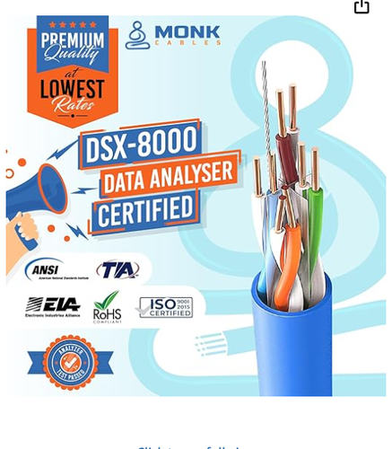 Câble plénum MONK CABLES CAT6 1000 pieds | UTP, 23AWG, 550 MHz | Certifié DSX-8000 - Photo 2/7