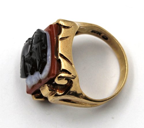 Antiguo anillo camafeo doble ágata tallada en oro amarillo de 10 quilates 9,0 gramos talla 7 - Imagen 7 de 9