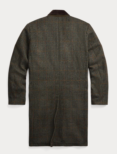 RRL Ralph Lauren Velvet Collar Plaid Shetland Wool Coat Jacket-MEN- XL - Picture 2 of 9