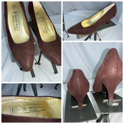 Bruno Magli Pumps Shoes Sz 8.5 AA Burgundy Leather 2.5” Heel Italy YGI K1S-51 - Picture 1 of 11