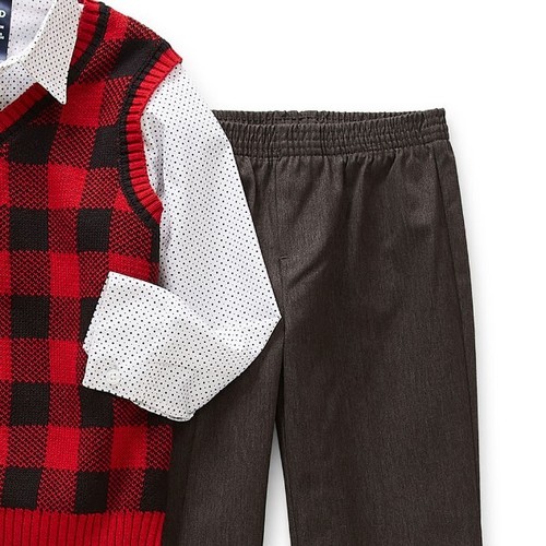 Boys' IZOD $70 Red/Black 3-Piece Set with Pants, Sweater Vest & Shirt Size 5 NWT - Picture 4 of 4