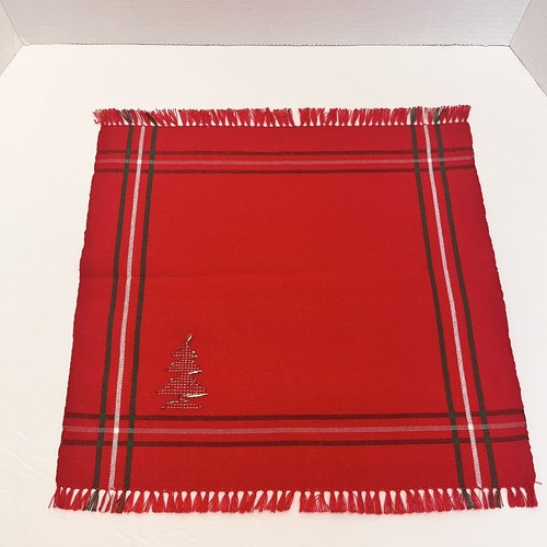 Set of 4 Christmas Dinner Napkins Red Gold Metallic Christmas Tree Square READ - Picture 7 of 24
