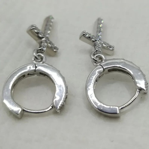 Hombre o Mujer925 Plata Ley Redondo Colgante de Circonita / Mini Huggie Aro - Imagen 5 de 7