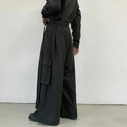 Herren High Waist Wide Leg Hose Loose Gothic Pocket Kendo Hakama Hose Schwarz - Bild 8 von 11