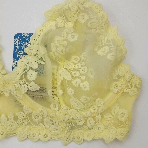 Sujetador con aros Free People 34B Veronica de encaje amarillo claro para mujer Foto 4 de 4