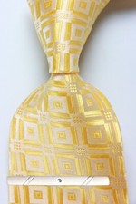 New Classic Checks Plaids Yellow JACQUARD WOVEN 100 Silk Men's Necktie Tie