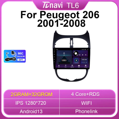 Pour PEUGEOT 206 tendance 2001-2008 Autoradio Lecteur Multimédia GPS CarPlay écran Android