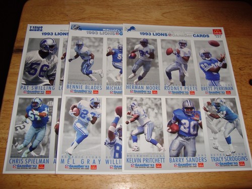 imperforate DETROIT LIONS 1993 FLEER GAMEDAY 18 card set BARRY SANDERS mint FB - Picture 2 of 7