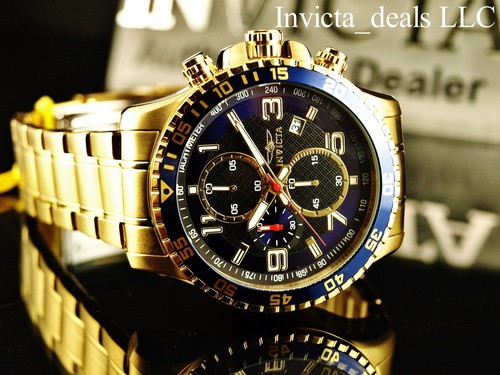 Invicta Men's 45mm Specialty Chronograph 18K Gold Plated Blue Dial SS Watch - Picture 2 of 12