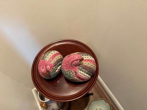 Vintage 1960s HandPainted Chinese Quail Birds Set Of 2 W/Golden Accents - Bild 10 von 24