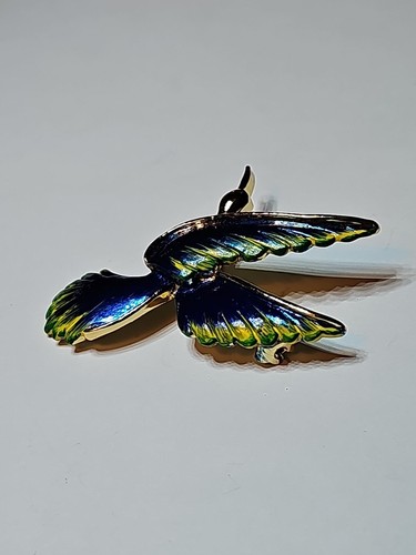 VTG Gerry's Enamel Bird Brooch Pin Goldtone Enamel Blue Green Yellow Signed - Picture 5 of 9