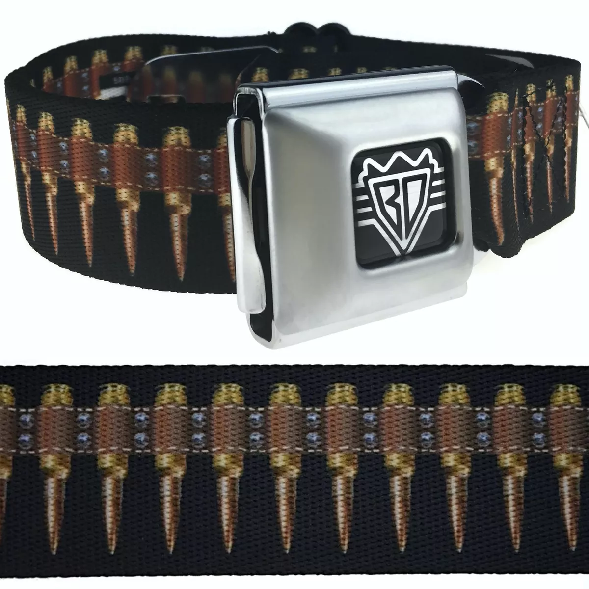 Bullet Belt Rifle Copper Color Bullets Metal Belt Seatbelt Style  Buckle-Down