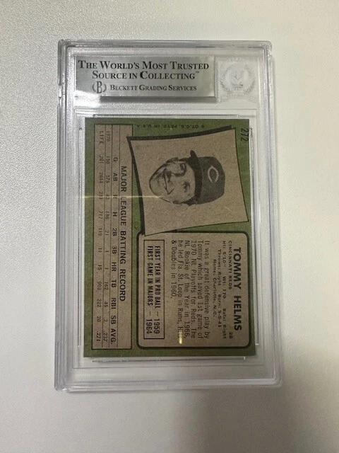 Tarjeta firmada Topps Tommy Helms #272 1971 Beckett certificado de autenticidad Foto 2 de 2