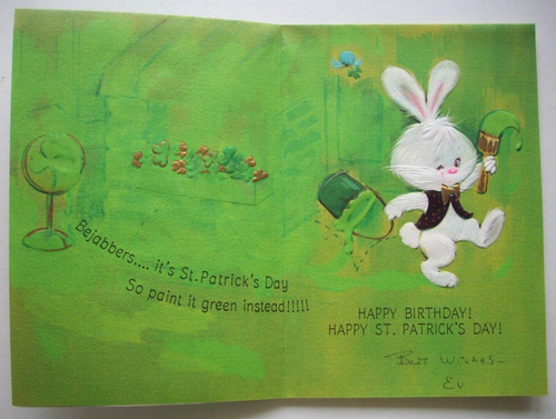 Herde Kaninchen Farben Zaun Vintage Geburtstag St. Patrick's Day Grußkarte *JJ4 - Bild 2 von 3