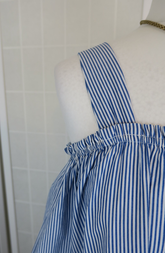 Zara Trafaluc Blouse Size M Blue White Striped Cold Shoulder Embroidery Cotton - Picture 5 of 14