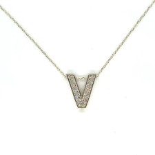 14k YELLOW GOLD 0.27ct ROUND DIAMONDS 3D LETTER V INITIAL PENDANT 2.66g 0.60"
