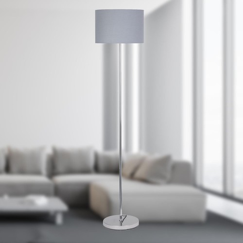 Set of 2 Modern Chrome 150cm Floor Light Standard Lamps Grey Fabric Shades - Picture 6 of 8