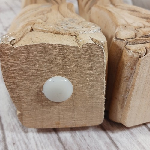 VTG Carved Block Wood Finished Blonde 4 Furniture Legs Screw On Floral/Palm 5" - Picture 4 of 9