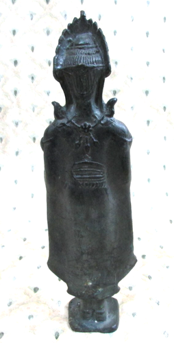 SCULTURA IN METALLO STILE KHMER CAMBOGIA DI UN BUDDHA IN PIEDI ALTA 10” VINTAGE - Foto 6 di 8