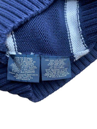 Polo Ralph Lauren Boys Kids Pullover Sweater Quarter Zip Striped White Navy Sz 6 - Picture 5 of 9