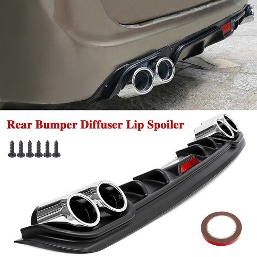 Universal Rear Bumper Lip Splitter Spoiler Chrome Diffuser Fake Exhaust Pipe - Picture 2 of 8