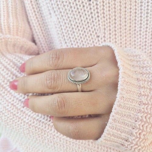 Genuine Rose Quartz Ring, Silver Rose Quartz Ring, Rose Quartz Ring, Dainty Ring - Picture 4 of 12