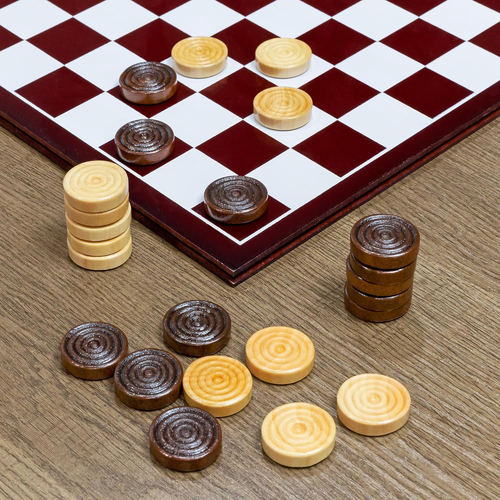 Classic Stackable Wooden Checkers in Natural Wood Color (24 Pieces); with Drawst - Picture 2 of 9