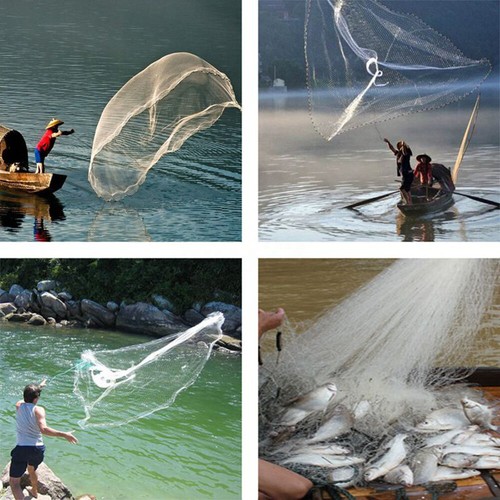 4FT Radius Fishing Casting Nets w/Heavy Duty Real Zinc Sinker 0.47” Mesh Hole - Picture 2 of 10