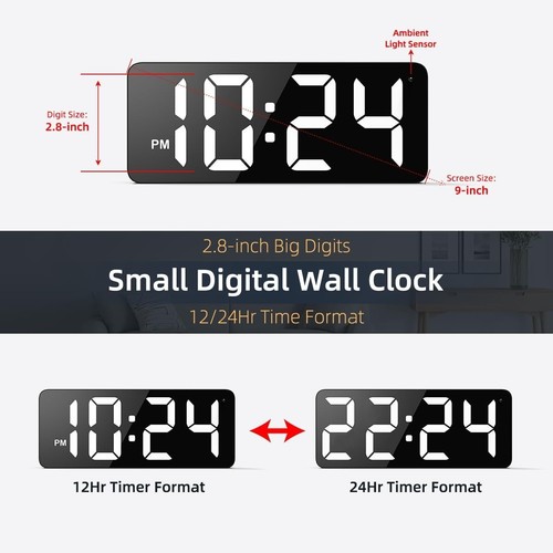 Wall Clock - LED Digital Wall Clock with Large Display, Big Digits, Auto-Dimming - Picture 39 of 41
