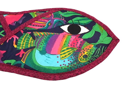 Fish Oven Mitt Unique Kitchen 16" Beachhouse Fisherman Boho Hang Loop Tropical - Picture 3 of 4